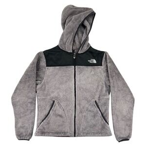 North Face Furry‎ Fleece Hoodie Women's SMALL Brown Gray Full Zip Soft Fuzzy